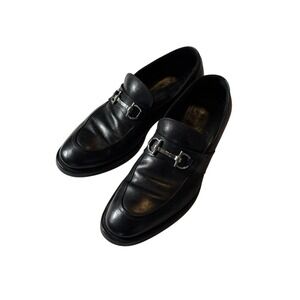 Salvatore Ferragamo Black Leather‎ Silver Horse Bit Loafers 9 D Shoes
